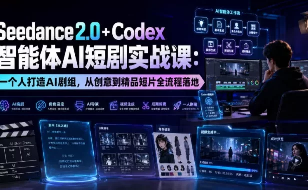 Seedance2.0+Codex智能体AI短剧实战课:一个人打造AI剧组,从创意到精品短片全流程