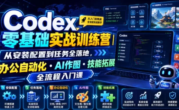 Codex零基础实战训练营|从安装配置到任务全落地,办公自动化・AI作图・技能拓展全流程入门课